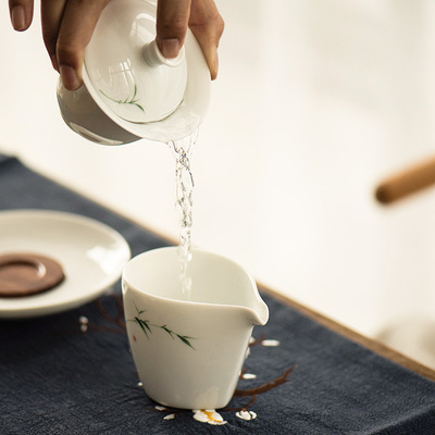 青竹三才盖碗纯手绘釉下彩陶瓷白瓷茶具茶杯
